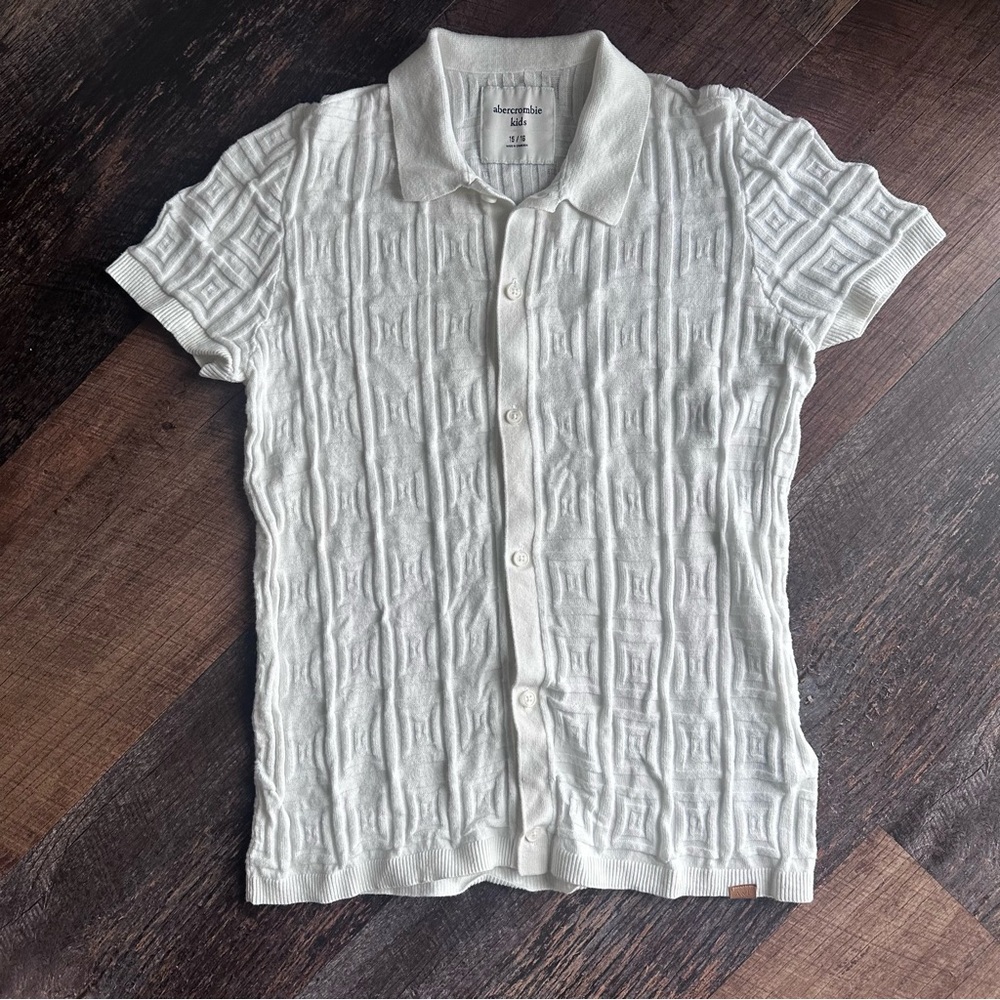 Abercrombie Kids White Textured Short-Sleeve Knit Polo